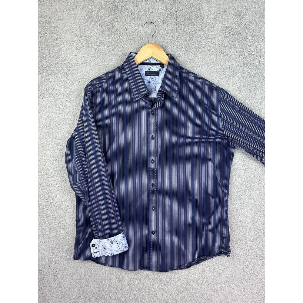 7 Diamonds Shirt Mens XL Blue Striped Button Down Long Sleeve Cotton Floral Men